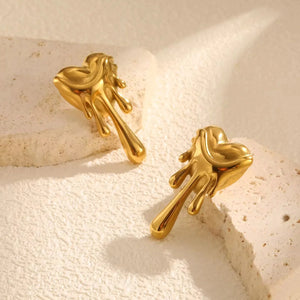 Gold Melting Heart Earring