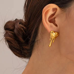 Gold Melting Heart Earring