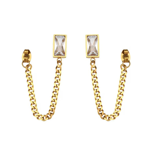 Rectangular Crystal Drop Chain Earring