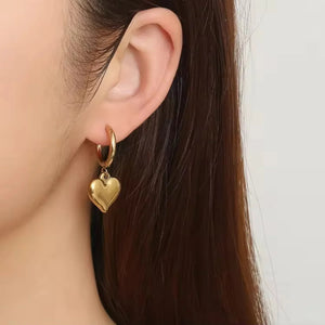 Golden Heart Drop Hoop Earring