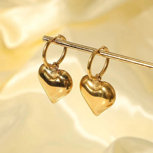 Golden Heart Drop Hoop Earring