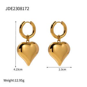 Golden Heart Drop Hoop Earring