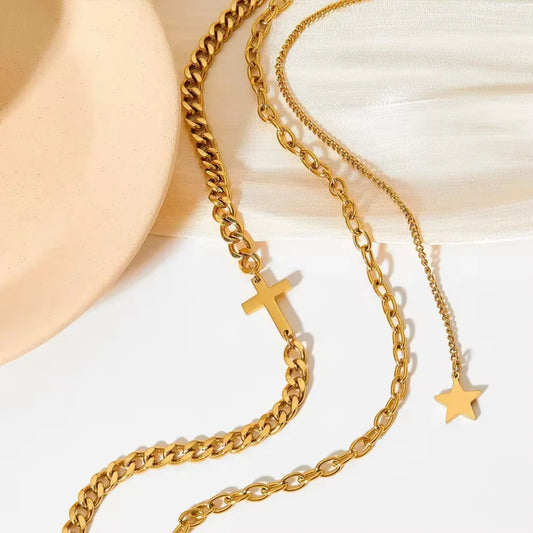 Cross & Star Layered Necklace