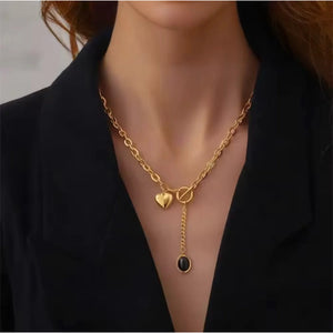 Heart & Onyx Charm Toggle Necklace