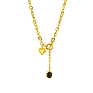 Heart & Onyx Charm Toggle Necklace
