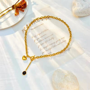 Heart & Onyx Charm Toggle Necklace