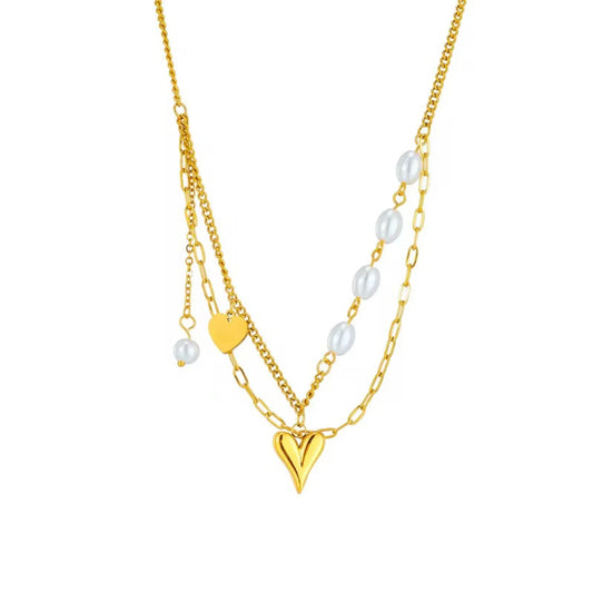 Pearl & Heart Layered Necklace