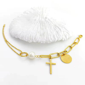 Cross & Pearl Bracelet