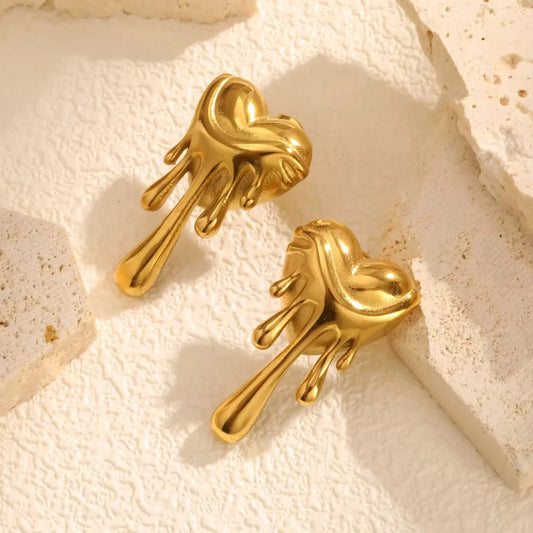 Gold Melting Heart Earring