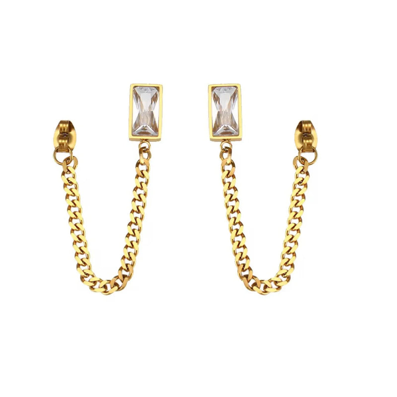 Rectangular Crystal Drop Chain Earring