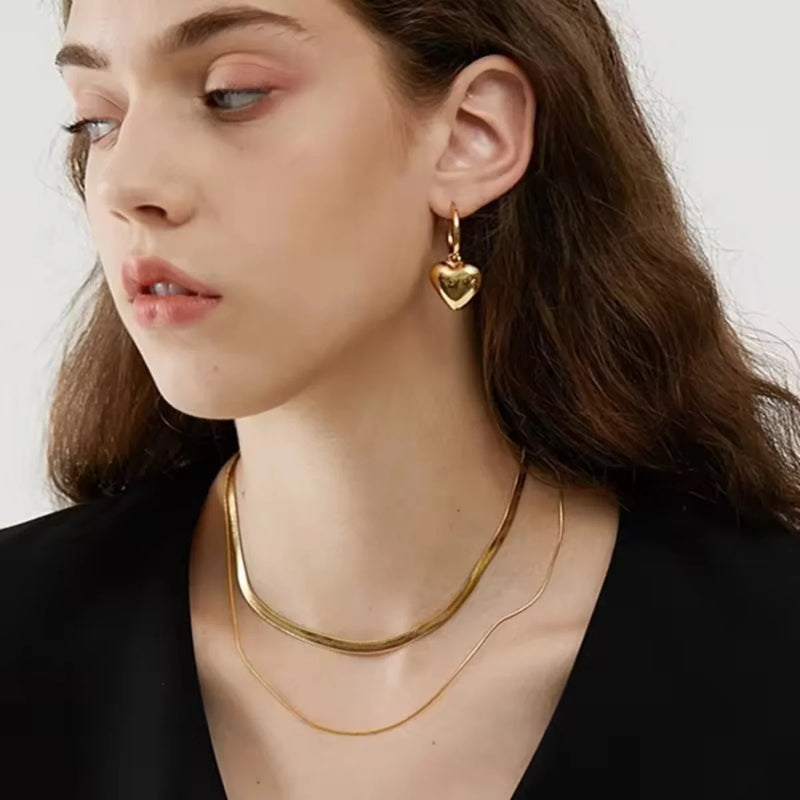 Golden Heart Drop Hoop Earring