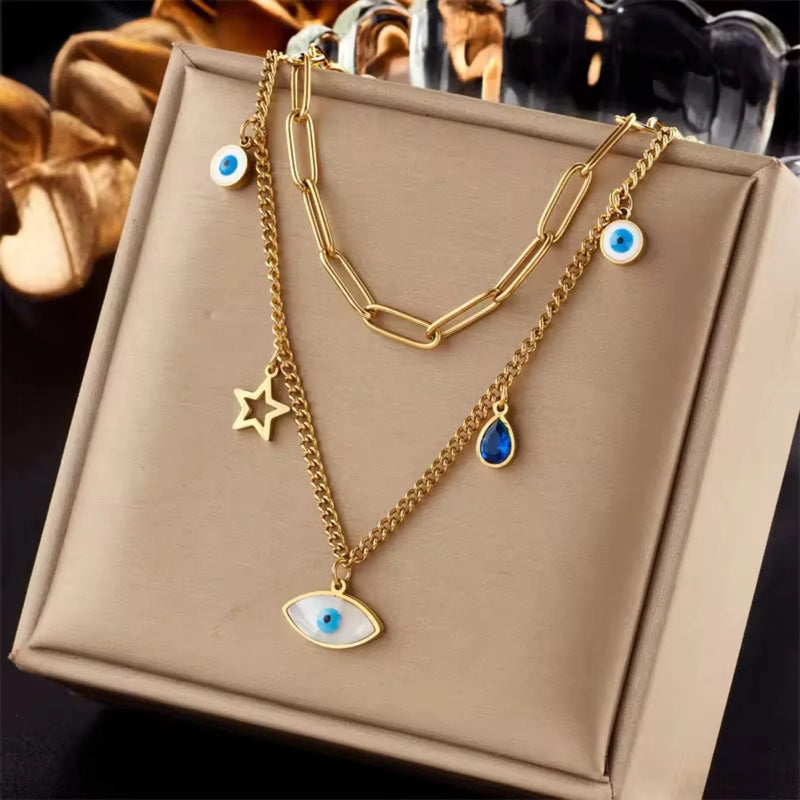 Evil Eye Charm Layered Necklace
