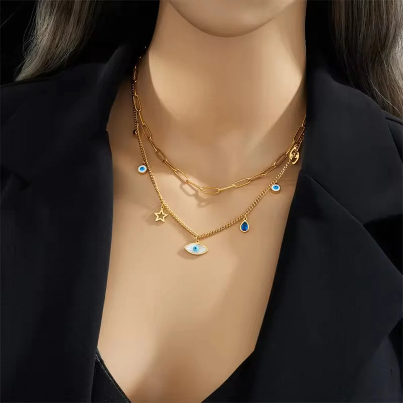 Evil Eye Charm Layered Necklace