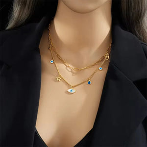 Evil Eye Charm Layered Necklace
