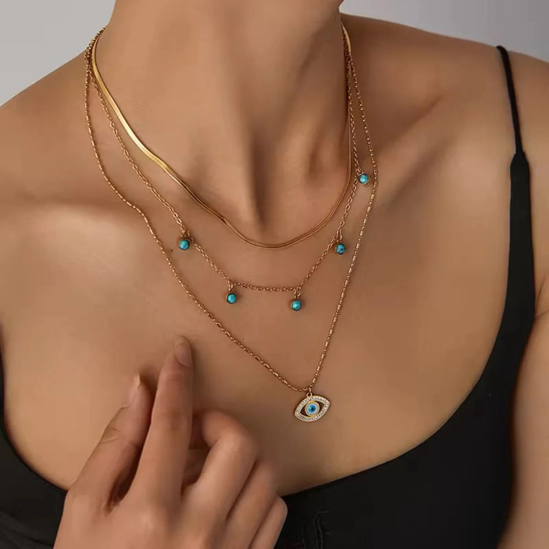 Turquoise Evil Eye Layered Necklace