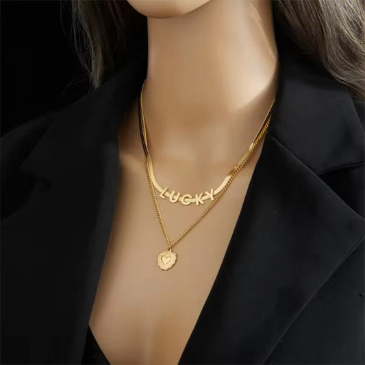 Lucky Letter & Heart Necklace