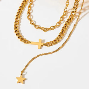 Cross & Star Layered Necklace