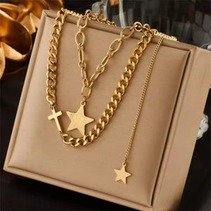 Cross & Star Layered Necklace