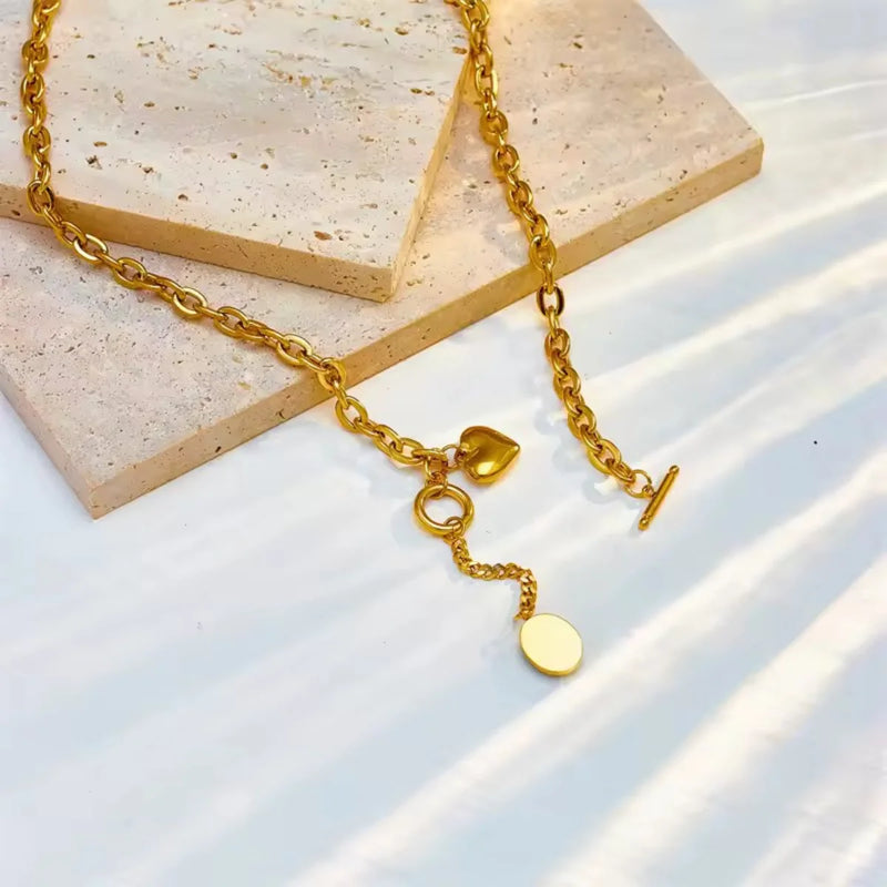 Heart & Onyx Charm Toggle Necklace
