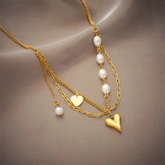 Pearl & Heart Layered Necklace