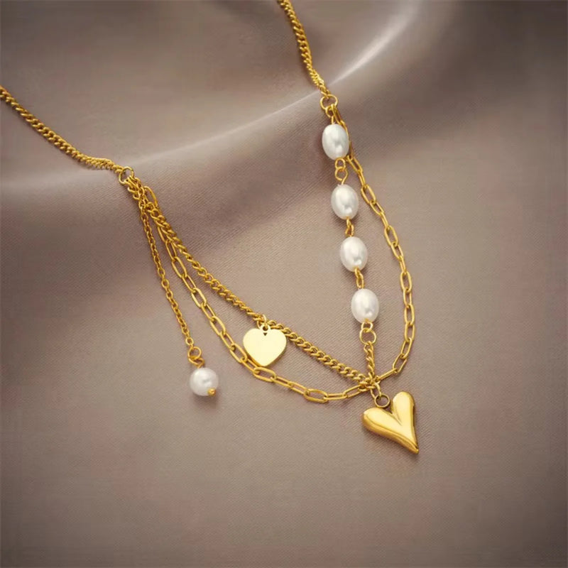 Pearl & Heart Layered Necklace