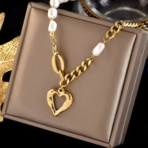 Pearl Link Heart Necklace