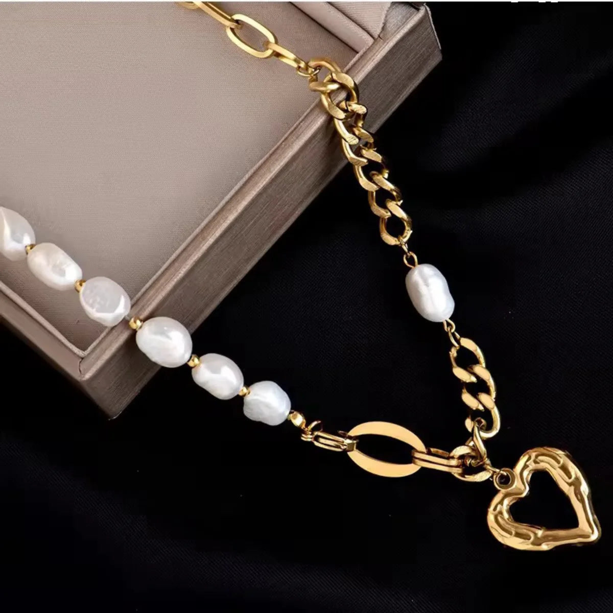Pearl Link Heart Necklace