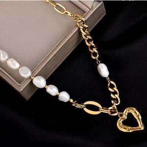 Pearl Link Heart Necklace