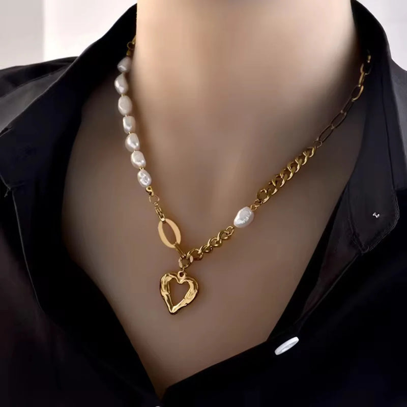 Pearl Link Heart Necklace