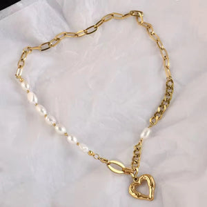 Pearl Link Heart Necklace