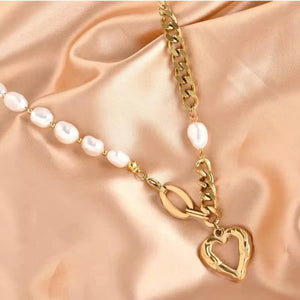 Pearl Link Heart Necklace