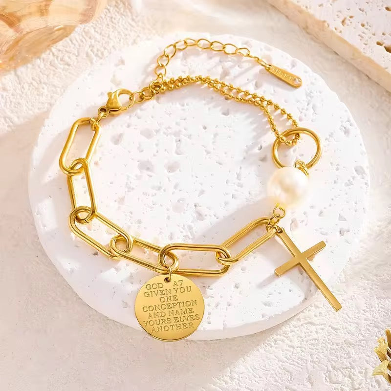 Cross & Pearl Bracelet