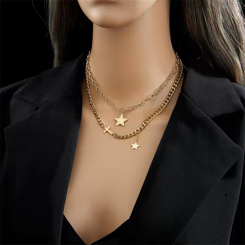 Cross & Star Layered Necklace