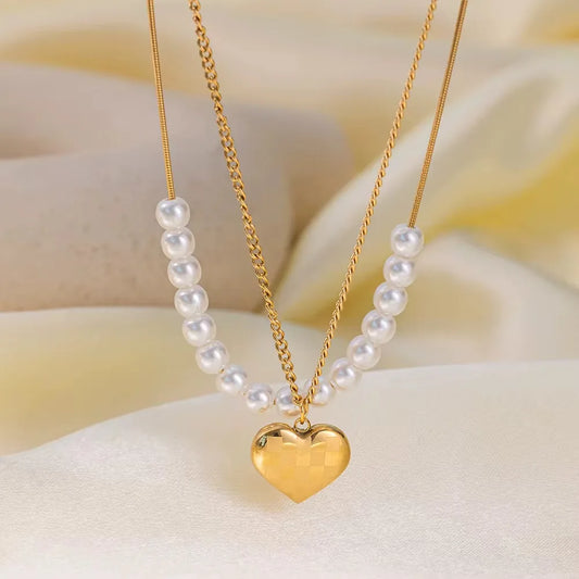 Pearl Glow Heart Layered Necklace
