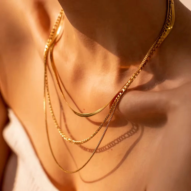 Plain Chain Three Layer Necklace